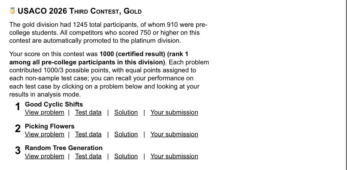 USACO 2026 — Gold Division, Perfect Score